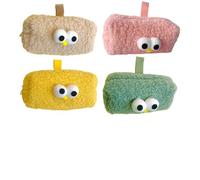 Estuche para lápices de felpa con cremallera, ojos grandes, organizador de artículos de papelería escolar, bolsa grande para niñas y niños, estuche de maquillaje portátil, Amarillo
