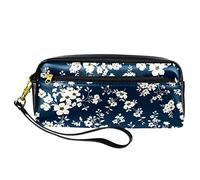 Estuche para lápices de flores azul marino, Cartuchera, Estuche Escolar Niña, Bolsa de piel sintética con cremallera, Suministros escolares y de oficina