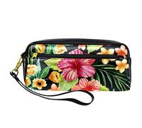 Estuche para lápices de flores de acuarela tropicales de verano, bolsa de piel sintética con cremallera para niños y niñas, suministros escolares y de oficina