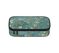 Estuche para lápices de flores de almendra de gran capacidad, bolsa de papelería de oficina, bolsa de cosméticos con compartimentos para niñas, niños y adultos