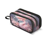 Estuche para lápices de flores de flamenco, gran capacidad, para niños y niñas, 3 compartimentos, organizador de papelería, estuche para escuela, oficina, trabajo, Flores de flamenco reina, Talla