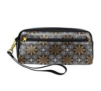 Estuche para lápices de flores de mandala dorado y plateado, bolsa de piel sintética con cremallera, para niños y niñas, suministros escolares y de oficina