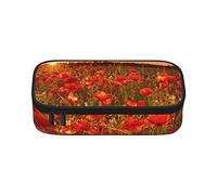 Estuche para lápices de flores de mariposa azul en flor de gran capacidad, bolsa de papelería de oficina, bolsa de cosméticos con compartimentos para niñas, niños y adultos, campo de flores al atardecer, talla única