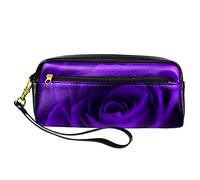 Estuche para lápices de flores de rosas moradas, bolsa de piel sintética con cremallera para niños y niñas, suministros escolares y de oficina