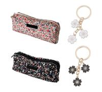 Estuche para Lápices De Flores Y Frutas De 2 Piezas Y Llavero De Flores De 2 Piezas, Estuche para Lápices Retro De Estilo Literario, Neceser Portátil para Viajes.