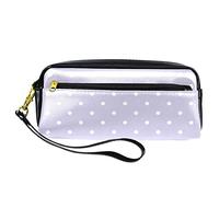 Estuche para lápices de fondo morado con patrón de lunares, bolsa de piel sintética con cremallera para niños y niñas, suministros escolares y de oficina