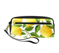 Estuche para lápices de frutas y limones de acuarela, bolsa de piel sintética con cremallera para niños y niñas, suministros escolares y de oficina
