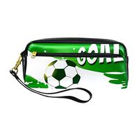 Estuche para lápices de fútbol abstracto verde de piel sintética con cremallera para niños y niñas, suministros escolares y de oficina