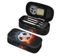 Estuche para lápices de fútbol para niños con estampado de agua y fuego, caja de lápices negra genial para niños, bolsa de almacenamiento de lona con temática deportiva, bolsa de organización de