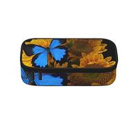 Estuche para lápices de girasoles amarillos con mariposas azules, gran capacidad, bolsa de papelería de oficina, bolsa de cosméticos con compartimentos para niñas, niños y adultos