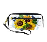 Estuche para lápices de girasoles florales vintage, bolsa de piel sintética con cremallera para niños y niñas, suministros escolares y de oficina