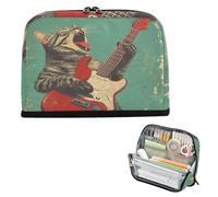 Estuche para lápices de gran capacidad, bolsa de maquillaje de gran apertura, soporte para lápices para profesores, suministros escolares, guitarra, gato de los años 50