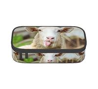 Estuche para lápices de gran capacidad, bolsa de tela Oxford duradera para suministros escolares y de oficina, estampado de caniche francés, Divertida lengua de oveja traviesa lindo animal, Talla