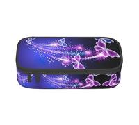 Estuche para lápices de gran capacidad, bolsa de tela Oxford duradera para suministros escolares y de oficina, imágenes de gato con estampado de tigre grande, Butterfly Purple1, Talla única, Bolsa