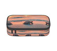 Estuche para lápices de gran capacidad, bolsa de tela Oxford duradera para suministros escolares y de oficina, nota musical dorada con estampado de estrellas brillantes caídas, Atardecer Tortuga,