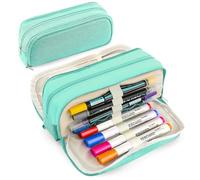 Estuche para lápices de gran capacidad con 3 compartimentos, organizador de papelería con cremallera, organizador de suministros escolares para adolescentes y adultos (verde)