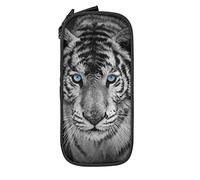 Estuche para lápices de gran capacidad con estampado de tigre poderoso blanco, bolsa de lápices de tela Oxford, bolsa doble grande para lápices, #330, 21x10.5x5cm