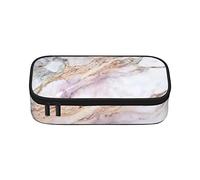 Estuche para lápices de gran capacidad, diseño gótico, color morado y negro, bolsa de papelería de oficina, bolsa de cosméticos con compartimentos para niñas, niños y adultos, patrón de mármol rosa y blanco, talla única