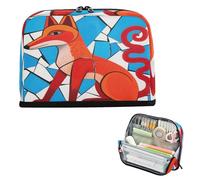 Estuche para lápices de gran capacidad, estuche grande para enfermera, escuela, vitrales, zorro, animal, rojo, azul, bolsa de maquillaje para mujer