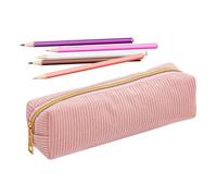 Estuche para lápices de gran capacidad, estuche para adolescentes, bolsa de papelería de pana de color sólido, gran capacidad para bolígrafos, borrador, regla, tarjetas, niñas y niños, Rosa, Refer to