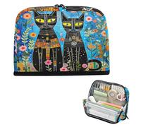 Estuche para lápices de gran capacidad, estuche simple para adolescentes, escuela secundaria, trazos simples, gato negro, azul