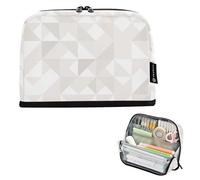 Estuche para lápices de gran capacidad para la escuela preparatoria, diseño geométrico, blanco, gris y plateado