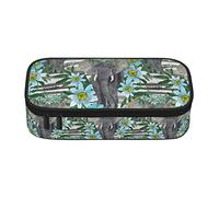 Estuche para lápices de gran capacidad para niñas, niños, adultos, mujeres, organizador escolar con estampado de elefantes y flores de pasión, caja de lápices de doble capa con cremallera