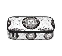 Estuche para lápices de gran capacidad para niñas, niños, adultos, mujeres, organizador escolar, vintage, bohemio, sol, negro, blanco, impresión de doble capa, estuche para lápices con cremallera