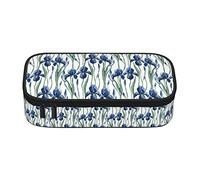 Estuche para lápices de gran capacidad para niñas, niños, adultos, mujeres, organizador estilo escolar de Van Gogh, estampado de lirios azules, caja de lápices de doble capa con cremallera