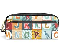 Estuche para lápices de gran capacidad para niñas y niños, bolsa de lápices de dinosaurio, alfabeto, garabatos, bolsas de maquillaje de piel con compartimento con cremallera, organizador escolar y bolsa de papelería