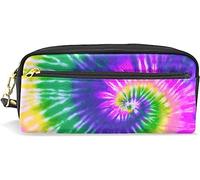 Estuche para lápices de gran capacidad para niñas y niños, bolsa de lápices de gran capacidad, arco iris, teñido anudado, remolino, bolsas de maquillaje de cuero morado con compartimento con cremallera, organizador escolar, bolsa de papelería