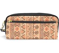 Estuche para lápices de gran capacidad para niñas y niños, bolsa de maquillaje de cuero azteca bohemio naranja con compartimento con cremallera, organizador escolar y bolsa de papelería
