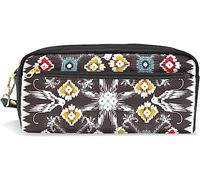Estuche para lápices de gran capacidad para niñas y niños, bolsa de maquillaje de cuero azteca negro bohemio con compartimento con cremallera, organizador escolar y bolsa de papelería