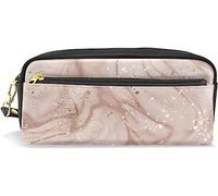 Estuche para lápices de gran capacidad para niñas y niños, bolsa de maquillaje de cuero con espirales dorados, con compartimento y cremallera, organizador escolar