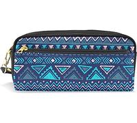Estuche para lápices de gran capacidad para niñas y niños, bolsa de maquillaje de cuero con estampado bohemio azteca, con compartimento y cremallera, organizador escolar