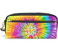 Estuche para lápices de gran capacidad para niñas y niños, bolsa de maquillaje de cuero con rayas de arco iris, bolsas de maquillaje con compartimento con cremallera, organizador escolar