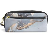 Estuche para lápices de gran capacidad para niñas y niños, bolsa de maquillaje de cuero fluido de mármol gris, con compartimento con cremallera, organizador escolar y bolsa de papelería