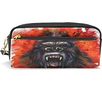 Estuche para lápices de gran capacidad para niñas y niños, bolsa de maquillaje de cuero furioso King Kong con compartimento con cremallera, organizador escolar y bolsa de papelería