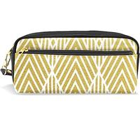 Estuche para lápices de gran capacidad para niñas y niños, bolsa de maquillaje de cuero geométrico dorado con compartimento con cremallera, organizador escolar, bolsa de papelería