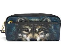 Estuche para lápices de gran capacidad para niñas y niños, bolsa de maquillaje de piel con cabeza de lobo 3D, con compartimento y cremallera, organizador escolar
