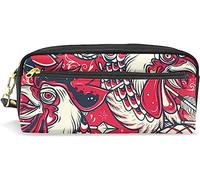 Estuche para lápices de gran capacidad para niñas y niños, bolsa de maquillaje de piel con cabeza de gallo de serpiente retro, bolsas de maquillaje con compartimento con cremallera, organizador escolar, bolsa de papelería