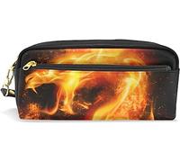 Estuche para lápices de gran capacidad para niñas y niños, bolsa de maquillaje de piel con diseño de dragón de fuego, con compartimento con cremallera, organizador escolar y bolsa de papelería