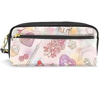 Estuche para lápices de gran capacidad para niñas y niños, bolsa de maquillaje de piel con diseño de corazón de la Torre Eiffel de París, bolsa de papelería