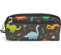 Estuche para lápices de gran capacidad para niñas y niños, bolsa de maquillaje de piel con diseño de dinosaurios de dibujos animados con compartimento con cremallera, organizador escolar y bolsa de papelería