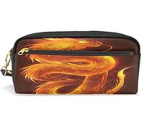 Estuche para lápices de gran capacidad para niñas y niños, bolsa de maquillaje de piel con diseño de dragón de fuego, con compartimento con cremallera, organizador escolar y bolsa de papelería