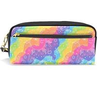 Estuche para lápices de gran capacidad para niñas y niños, bolsa de maquillaje de piel con diseño de caballo de hada, luna, estrellas, arco iris, con compartimento y cremallera, organizador escolar
