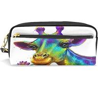 Estuche para lápices de gran capacidad para niñas y niños, bolsa de maquillaje de piel con diseño de jirafa, arco iris, flores heladas, con compartimento y cremallera, organizador escolar