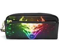Estuche para lápices de gran capacidad para niñas y niños, bolsa de maquillaje de piel con diseño de dragón de fuego con compartimento con cremallera, organizador escolar y bolsa de papelería