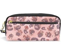 Estuche para lápices de gran capacidad para niñas y niños, bolsa de maquillaje de piel con estampado de guepardo de leopardo rosa, bolsas de maquillaje con compartimento para cremalleras, organizador escolar bolsa de papelería