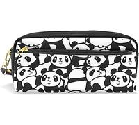 Estuche para lápices de gran capacidad para niñas y niños, bolsa de maquillaje de piel con estampado de panda, bolsa de papelería con compartimento con cremallera, organizador escolar